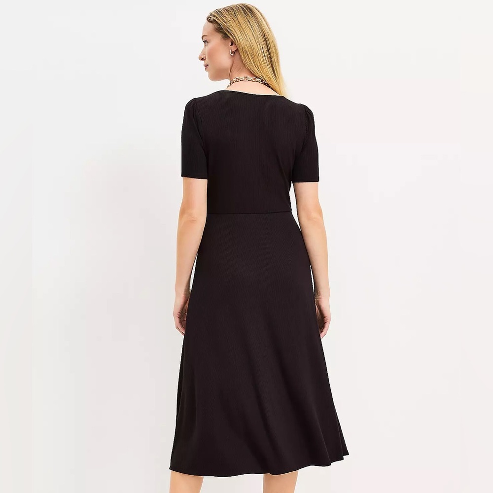 LOFT - Squared V-Neck Flare Midi Dress - Picture 2 of 3